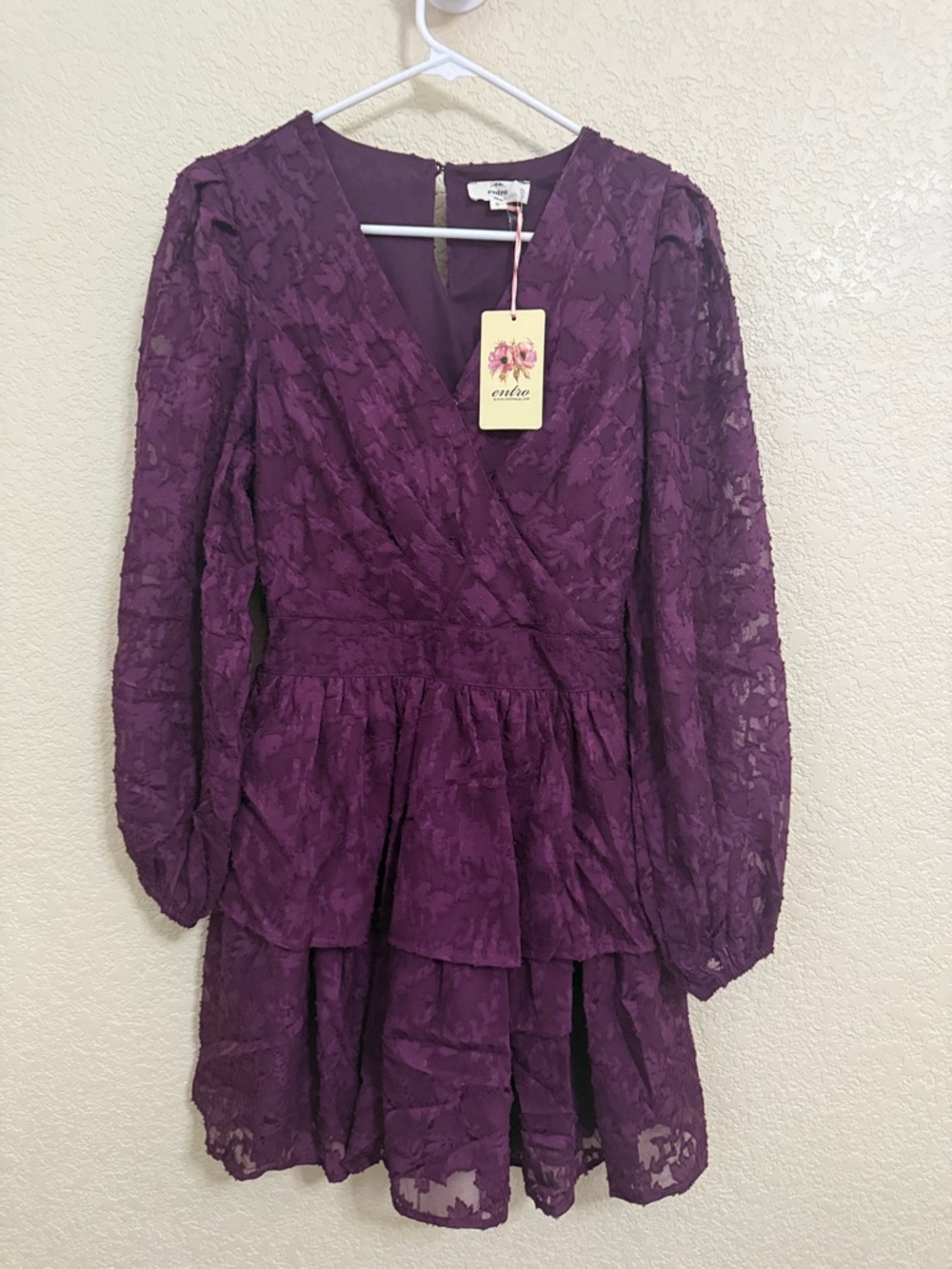 entro Deep Purple Lace Tiered Party Dress Size S NWT
